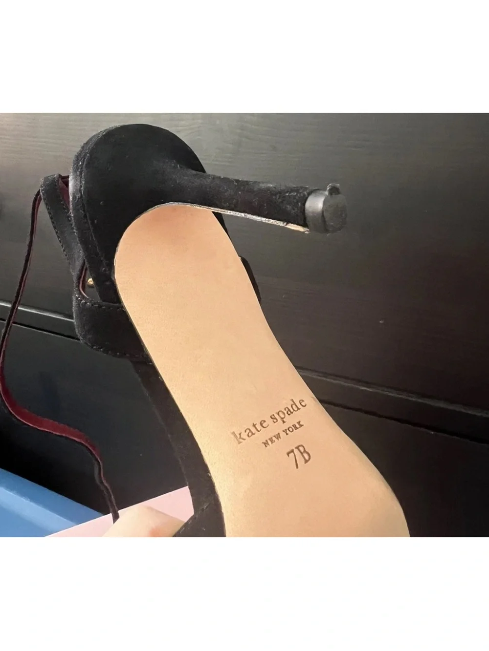 Kate Spade Womens 7B Leather Amour Pom Black High Heels w Box